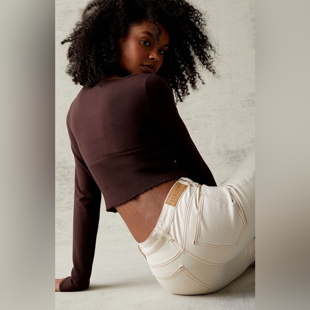 PACSUN | Stretch Mom High Rise Cream Denim Straight Leg Pants